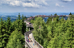 Baumwipfelpfad im Bayerischen Wald nahe des Hotels Hüttenhof Luftaufnahme des Baumwipfelpfads im Bayerischen Wald mit Besuchern