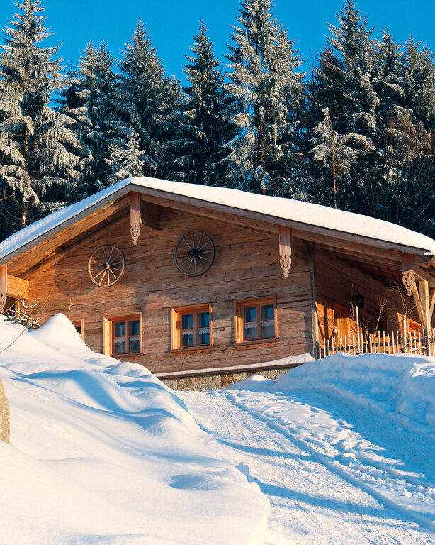 Bergchalet vom Bergdorf Hüttenhof im Bayerischen Wald im Winter